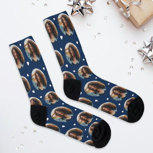Chaussette Cœur de photo de la petite amie Navy personnalisée