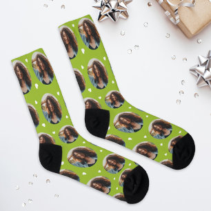 Chaussette Cœur de photo de la petite amie vert citron amusan