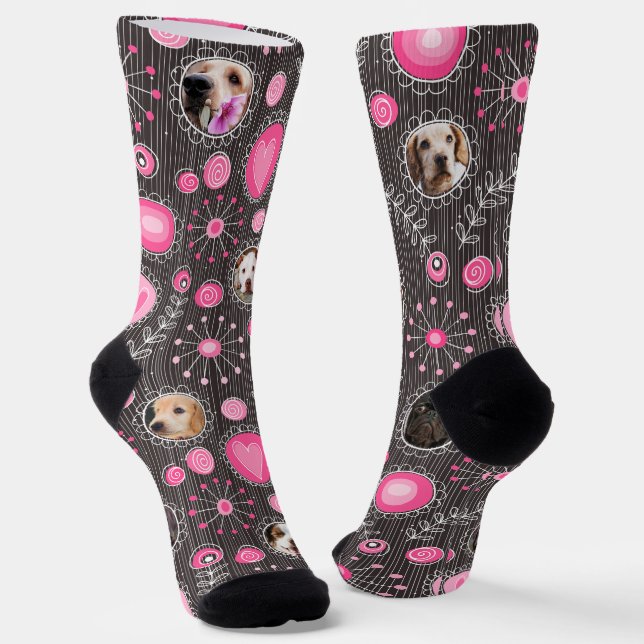 Chaussette Coeur rose mignon et Flower Chien Maman Photo Coll (Angulaire)