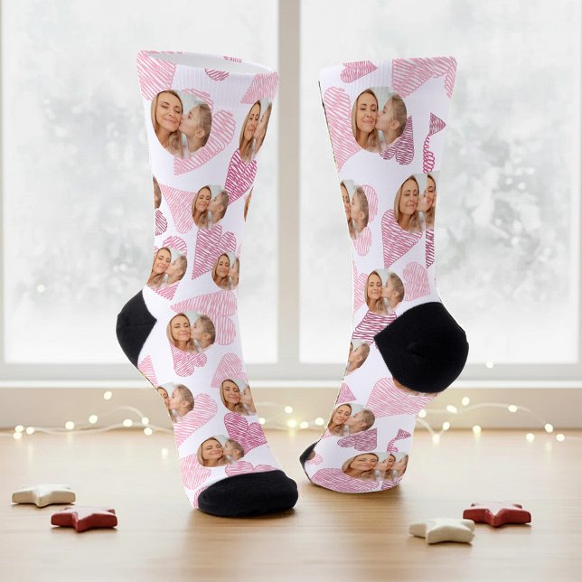 Chaussette Coeur rose mignon Personnaliser Photo Fête des mèr (Créateur téléchargé)