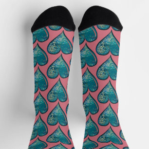 Chaussette Coeurs Artwork coeur bleu et rose