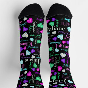 Chaussette Coeurs de pierres précieuses nom personnalisé colo