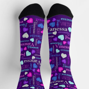 Chaussette Coeurs de pierres précieuses nom personnalisé Vane