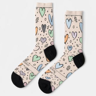 Chaussette Cœurs gribouillés sur fond orange pâle avec texte