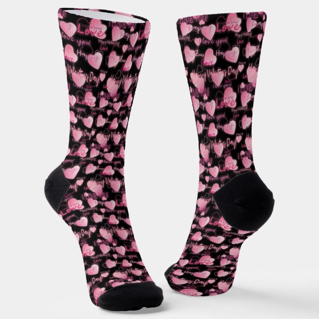 Chaussette Coeurs noirs roses mignons Saint Valentin (Angulaire)
