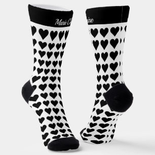 Chaussette Cœurs Personnalisés Noir Blanc Moderne