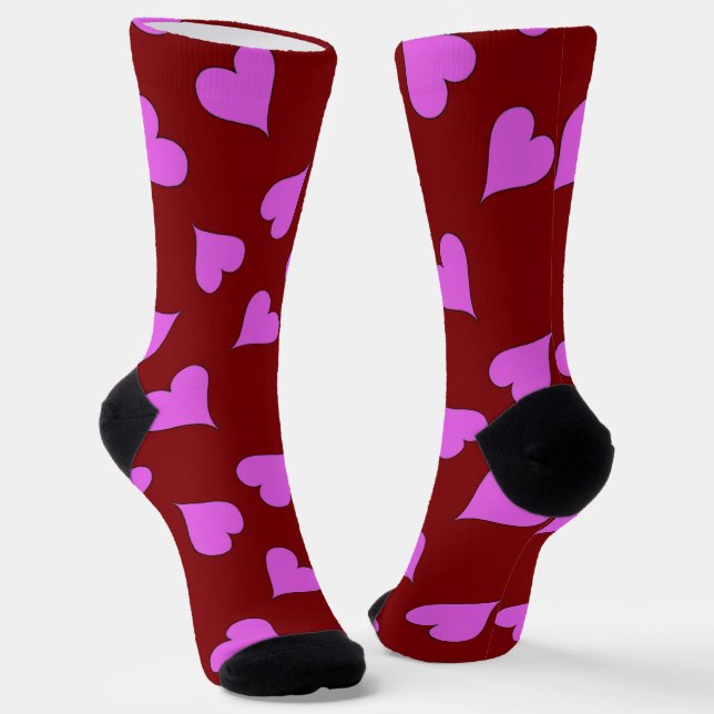 Chaussette Coeurs roses motif sur chaussettes rouges (Angulaire)