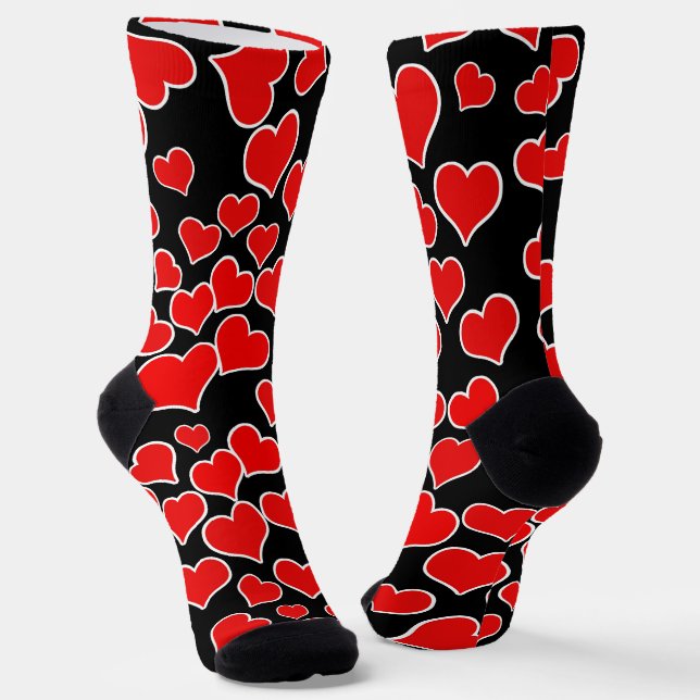 Chaussette Coeurs rouges sur noir (Angulaire)