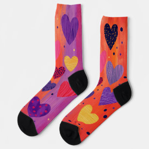 Chaussette Coeurs verticaux colorés avec points et rayures