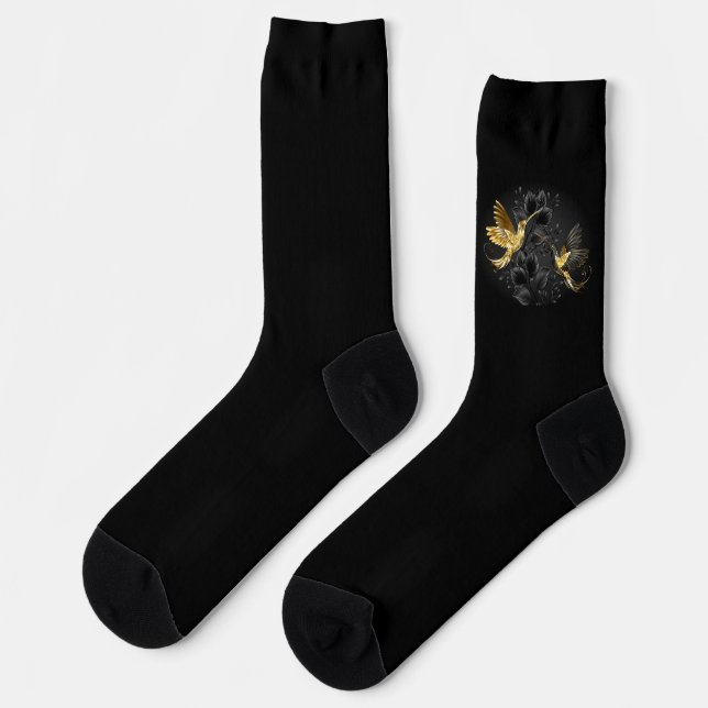 Chaussette Colibri noir et or (Gauche)