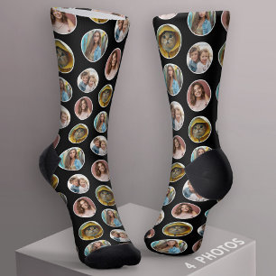 Chaussette Collage de bordure de cercle de 4 photos - Noir Bl