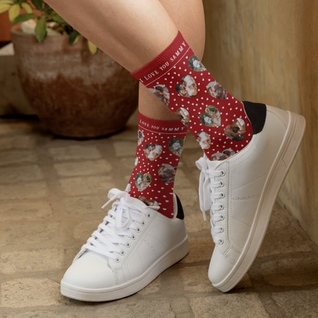Chaussette Collage de Coeurs de photos Valentines | Monogramm (Créateur téléchargé)
