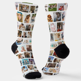 Chaussette Collage de photos de famille et d'amis sur une gri