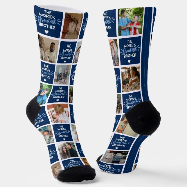 Chaussette Collage photo du plus grand frère bleu du monde (Angulaire)