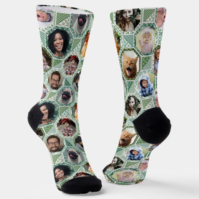 Chaussette Collage photo famille Easy Green Quilt Look 12 Pho (Angulaire)