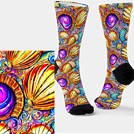 Chaussette Collection Abstraite Coques de mer Jaune violet Aq