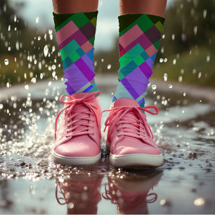 Chaussette Coloré Abstrait vert moderne violet géométrique