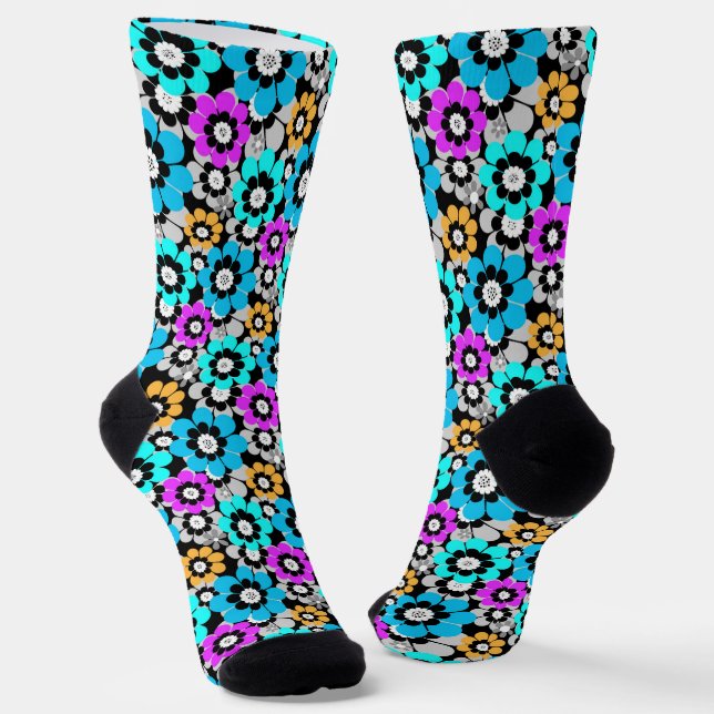 Chaussette Colorful flowers daisies Blue Turquoise Purple  (Angulaire)