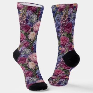 Chaussette Composition florale dense de jardin anglais