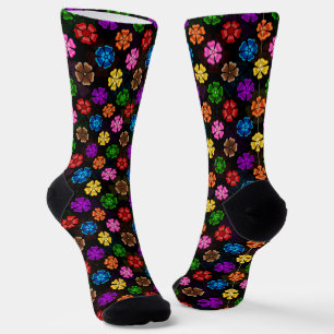 Chaussette Conception de fleurs arc-en-ciel rétro colorées No
