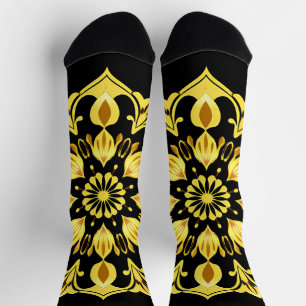 Chaussette Conception de mandala doré avec motifs symétriques
