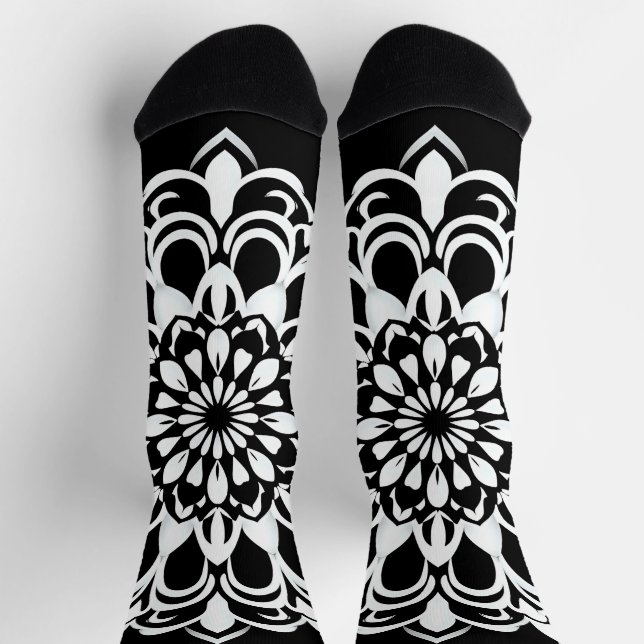 Chaussette Conception de mandala noir et blanc (Haut)