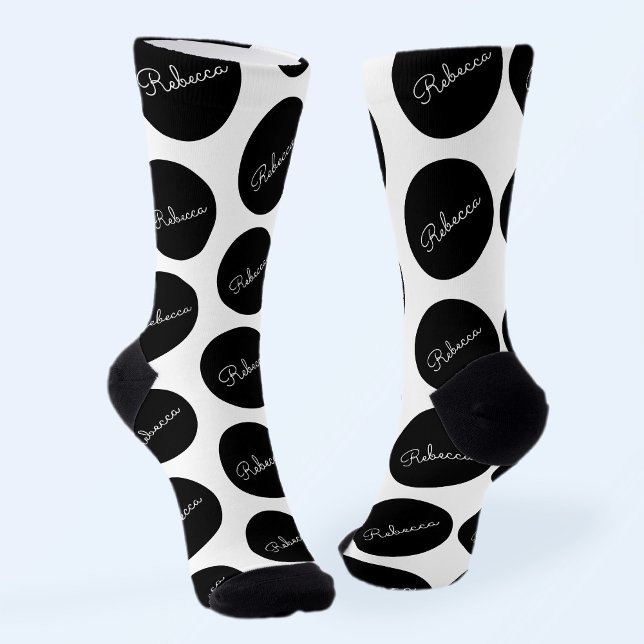 Chaussette Conception de points Polka Noir & Blanc Rétro-Mode (Créateur téléchargé)