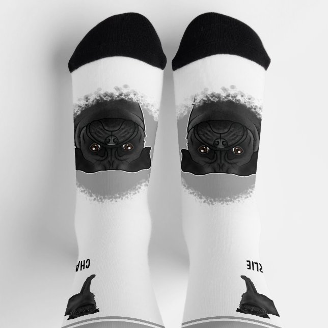 Chaussette Conception de race de chien Pug noir avec nom pers (Haut)