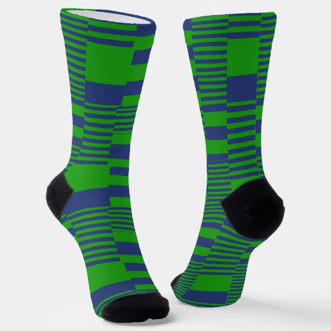 Chaussette Conception de rayures patchwork bleu vert  (Angulaire)