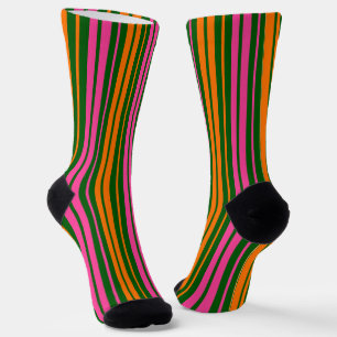 Chaussette Conception de rayures verticales vert orange rose