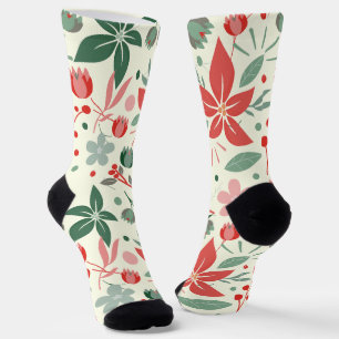 Chaussette Conception florale lumineuse avec feuilles vertes
