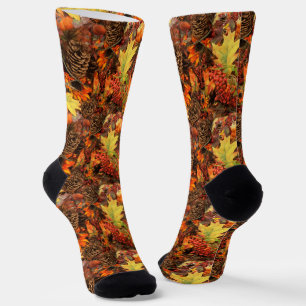 Chaussette Cônes de pin et feuilles d'automne