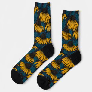 Chaussette Confleurs jaunes sur chaussettes bleu foncé
