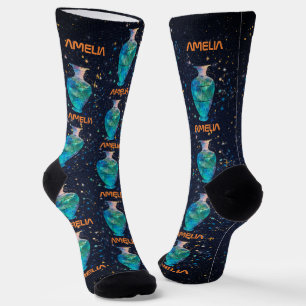 Chaussette Constellation du Verseau Zodiaque Galaxie Aquarell