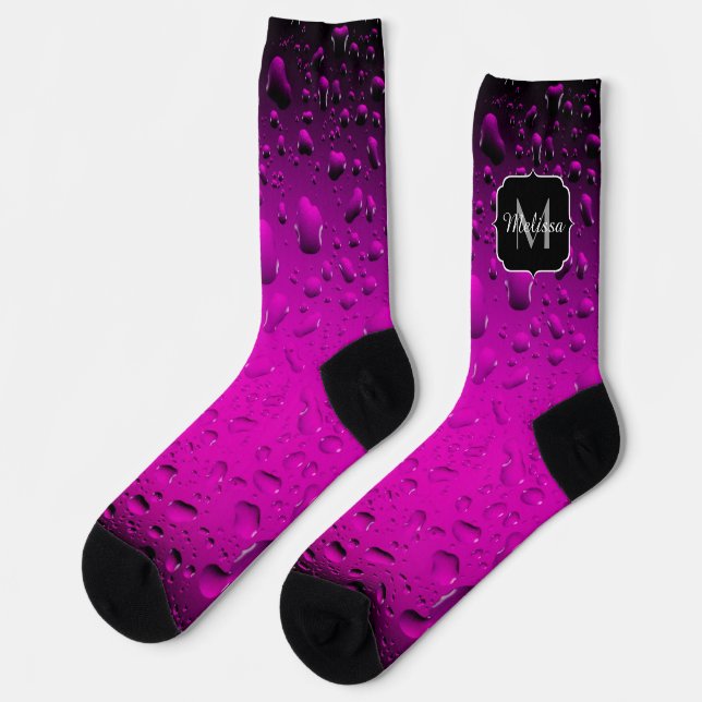 Chaussette Cool élégant gouttes d'eau rose  Monogramme (Gauche)
