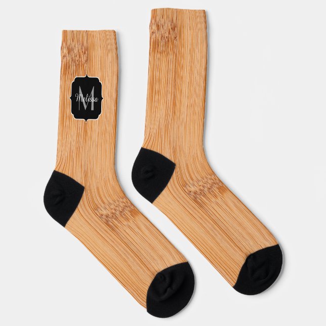 Chaussette Cool élégant imprimé bois de bambou brun Monogram (Droite)