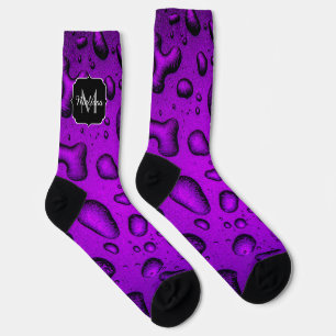 Chaussette Cool Grainy Purple gouttes d'eau motif Monogramme