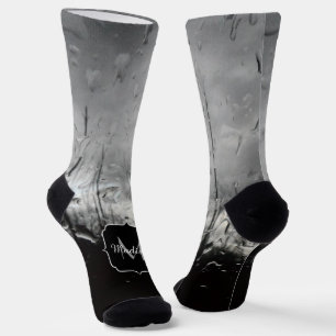Chaussette Cool noir et blanc gouttes d'eau abstrait Monogram