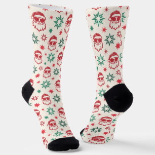 Chaussette Cool Père Noël rétro crème verte pâle rouge Noël