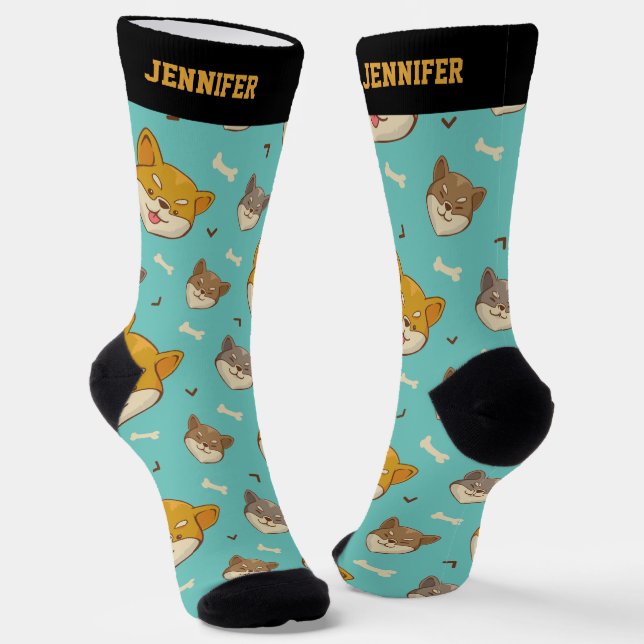 Chaussette Cool Shiba Inu chien mignon Motif chiot (Angulaire)