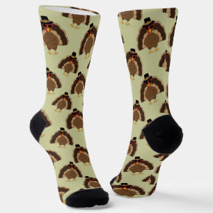 Chaussette Cool Turquie Thanksgiving fun brun vert motif