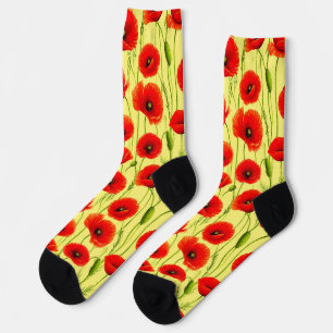 Chaussette Coquelicots Rouges et Tiges Vertes