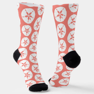 Chaussette Coral Peach White Beach Wedding Seashell Motif
