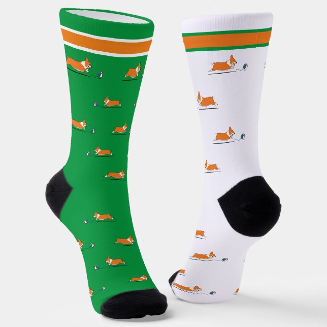 Chaussette Corgi Life | Chaussettes femmes | Rouge | Vert (Angulaire)