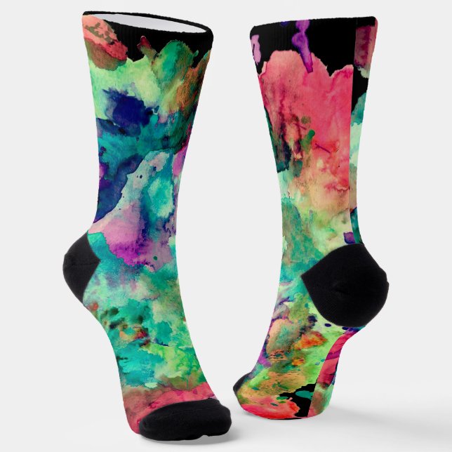 Chaussette Couleur, Fou, Tendance, Aquarelle Abstraite Bold (Angulaire)
