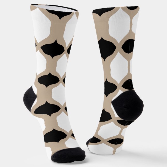 Chaussette Courbes douces Motif - Taupe, noir et blanc (Angulaire)