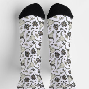 Chaussette Crâne animal gothique avec fleurs Motif