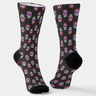 Chaussette Crâne avec roses Halloween Jour des morts