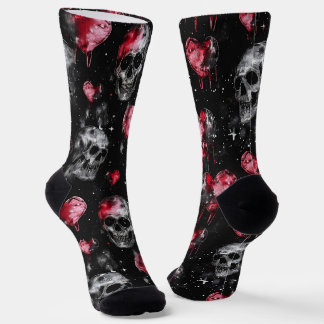 Chaussette Crânes d'amour gothique et Coeurs rouges