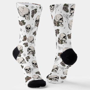 Chaussette Crânes gothiques et roses florales